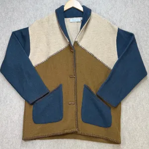Portraits Northern Isles Women Small Brown Blue Boho Cabin‎ Wool Toggle Jacket thumbnail 1