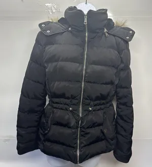 Zara Woman Black Down Puffer Jacket Polyester Womans LARGE Fleece Lining thumbnail 1