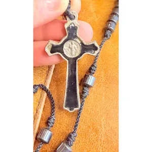 Handmade Black Rosary Necklace With Silver Metal Crucifix Pendant & Beaded Chain thumbnail 4