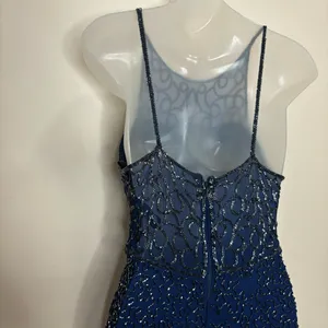Andretta Donatello Cobalt Blue Vintage Beaded 100% Silk Gown Prom size small thumbnail 5