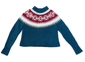 American Eagle Teal Fair Isle Mock Neck Knit Sweater XS Nordic Pullover Ski cozy thumbnail 1