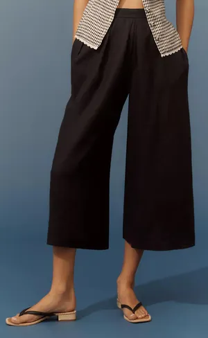 Anthropologie Linen Pleated Culotte Trousers Black NWT Size Small MSRP $138 thumbnail 2