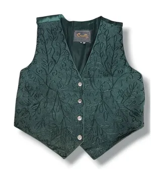 Vintage Scully Western‎ Embroidered Leather Vest Green Suede Boho Cowgirl Small thumbnail 1