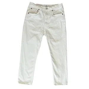 Agolde Women’s Riley Crop Straight Leg Sour Cream White Denim Jeans Size 28 thumbnail 3