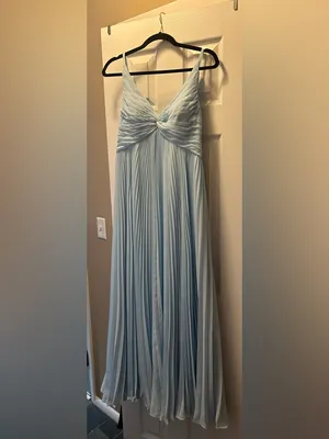 Azazie Sea Glass Raychelle Pleated V-Neck Chiffon Maxi Dress | Size 6 thumbnail 4