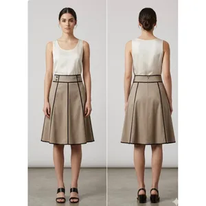 Emporio Armani Beige A-Line Skirt Black Contrast Piping Paneled Sz 42/US 6 thumbnail 2