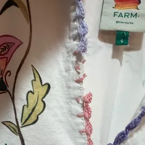 Farm Rio Floral Insects Mini Dress Small White Boho Tiered Whimsical Cottagecore thumbnail 11