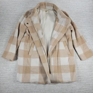 Marine Layer Wool Blend Coat Womens Med Beige Tan Plaid Check Pattern thumbnail 9