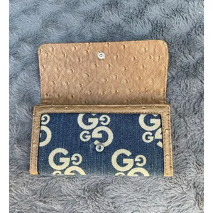 G By Guess Slim Amore Wallet 90s Y2K Monogram Denim Faux Gator Leather thumbnail 12