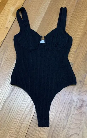 ASTR The Label Black Ribbed Underwire Sweetheart Bodysuit ACT15936‎ Womens Small thumbnail 1
