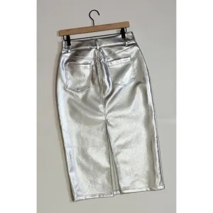 NWT!! AVEC LES FILLES Shimmering Silver Pencil Skirt Metallic Pockets Medium thumbnail 6