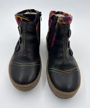 Rieker Felicitas Black Boots US 8 EU 39 Faux Leather Boho Knit Cuff Ankle thumbnail 1