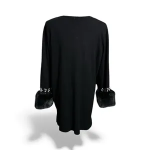 ANNE KLEIN Black Faux‎ Fur Women's XL Embellished V-Neck Sweater Whimsigoth Glam thumbnail 2