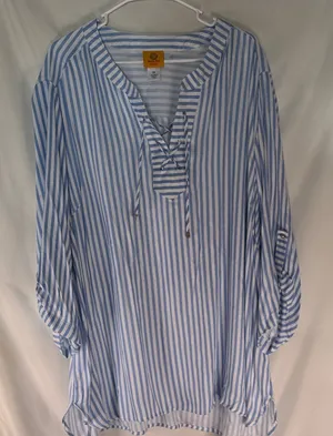Ruby Rd. Blue and White Striped Tunic Size 3X thumbnail 1