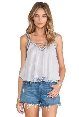 Free People Coasting On a Dream Top Size Small Dolphin Blue thumbnail 1