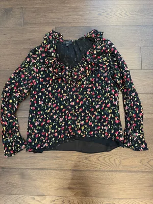 J. Crew Ruffleneck Top in Midnight Vintage Size Small - C36-068 thumbnail 2