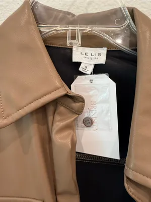 LE LIS Faux Leather Shirt Dress Taupe Tie Waist Mini Dress NWT Small thumbnail 4