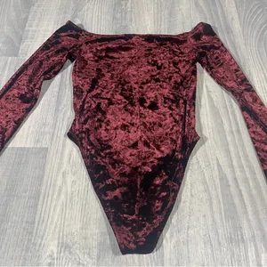 Forever 21 Velvet Off-Shoulder Bodysuit in Burgundy; Medium Women’s thumbnail 6