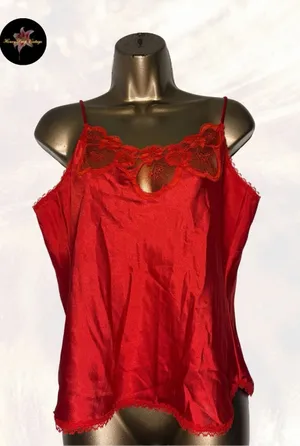 Vintage Warner’s Scarlet Red Satin Lace Cami thumbnail 1