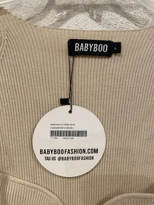BABYBOO Nada Dress Womens Large Beige Knit Bodycon Mini 3/4 Sleeve thumbnail 4