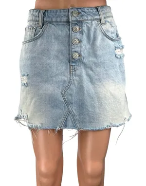 Urban Outfitters BDG Blue Light Wash Distressed Mini A-Line Denim Jean Skirt M thumbnail 1