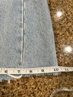 Zara TRF High Waist Wide Leg Distressed Jeans Raw Hem Light Wash US 6 EUC thumbnail 9