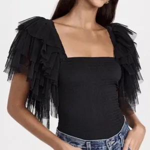 FREE PEOPLE BODY X INTIMATELY FP KILL THE LIGHT Frill Bodysuit L black thumbnail 1