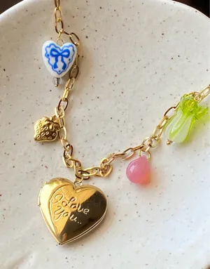 Handmade vintage cottage retro boho fairy coquette style quality material mix gold tone stainless steel necklace🩷 thumbnail 1