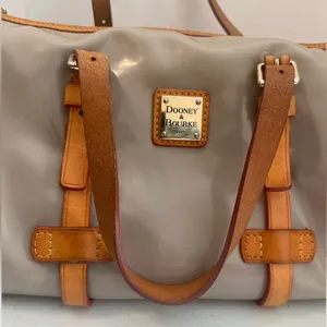 Dooney & Bourke Patent Leather Barrel Satchel in Taupe/Putty gray Vachetta Trim thumbnail 3