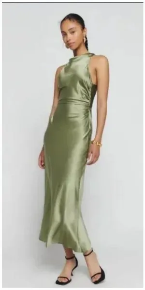 💕REFORMATION💕 Casette Silk Dress ~ Artichoke Green 10 NWT thumbnail 4