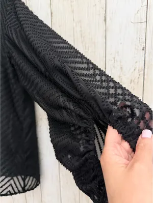 VICI Women’s Large Black Chevron Sheer Balloon Sleeve Blouse USA thumbnail 3