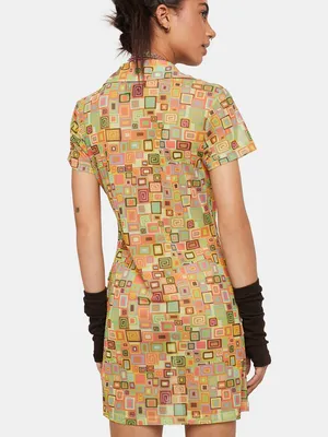 NWT Raggesd Priest Colorful Retro Square Button Down Mesh Shirt Mini Dress 12 thumbnail 13