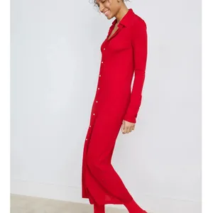 Polo Ralph Lauren Red Midi Shirt Dress MEDIUM Duster Preppy Jersey Designer $300 thumbnail 3