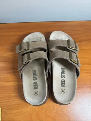 Red Stone Double Buckle Strap Slip on Sandal‎ Suede Brown W9 thumbnail 5