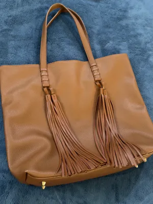 Tassel Detail Leather Tote in Cognac Brown thumbnail 1