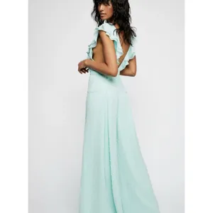 Fame & Partners Free People Jacy Ruffle Wide Leg Jumpsuit Mint Swiss Dot‎ Small thumbnail 4
