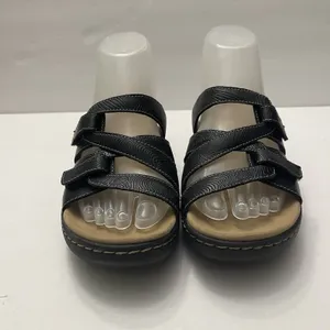 Clarks‎ Collection Womens 9.5 Merliah Karli Leather Black Slide Sandals thumbnail 3