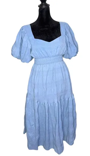 HYFVE Smocked Dress Puff Sleeve Tiered‎ Blue Size S Cottagecore Coastal Cowgirl thumbnail 1