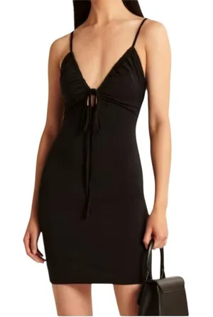 Abercrombie and Fitch Convertible Strappy Mini Dress Womens Large Black NEW thumbnail 1
