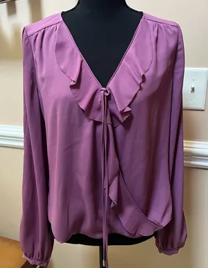 White House Black Market Elegant Purple Ruffle Blouse thumbnail 1