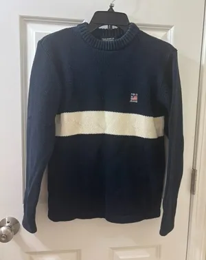 VTG Polo Jeans Co Ralph Lauren Sweater Womens SMALL Flag Knit Fits Small thumbnail 1