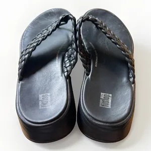 FitFlop Lulu Woven Black Leather Microwobbleboard Platform Thong Sandals W 9 thumbnail 7