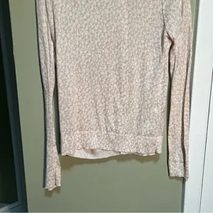 Loft Women's Size Medium Cardigan Sweater Beige White Floral Lightweight Cotton thumbnail 7