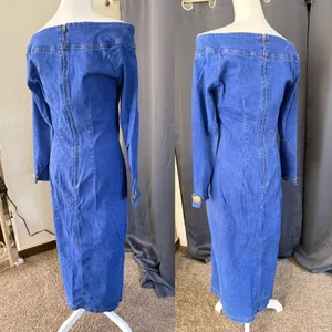 Tower western Denim Midi Dress Womens Medium Off Shoulder Gold Studded vintage thumbnail 6