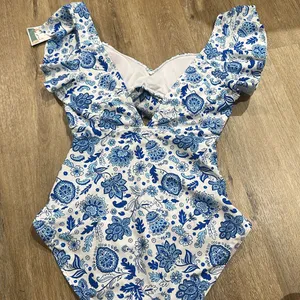 Floral Blue and White paisley Swimsuit thumbnail 3
