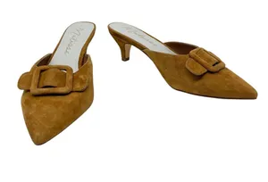 Matisse Layover Suede Buckle Kitten Heel Mule Pumps Cognac Brown Size 7.5 thumbnail 1