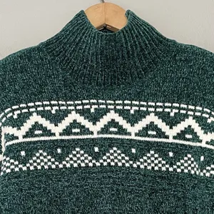 Christian Siriano Size Medium Dark Green Chenille Sweater Soft Cozy Holiday thumbnail 3
