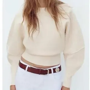 Zara Sweater Womens Small Cream Balloon Sleeve Cropped Ribbed‎ Knit Pullover thumbnail 2