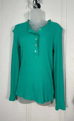 Lilly Pulitzer Green Ribbed Top with Ruffle Neckline Size Large EUC thumbnail 1