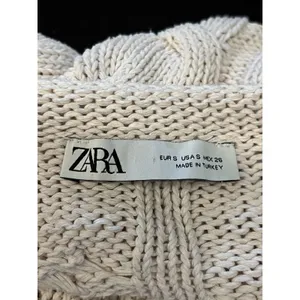 Zara Sweater Womens Small White Cable Knit V Neck Oversized Chunky Pullover thumbnail 7